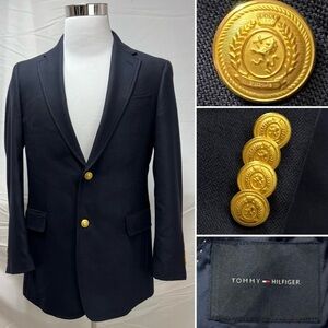 Tommy Hilfiger Men's 38 R Navy Blue Gold Button Blazer Jacket